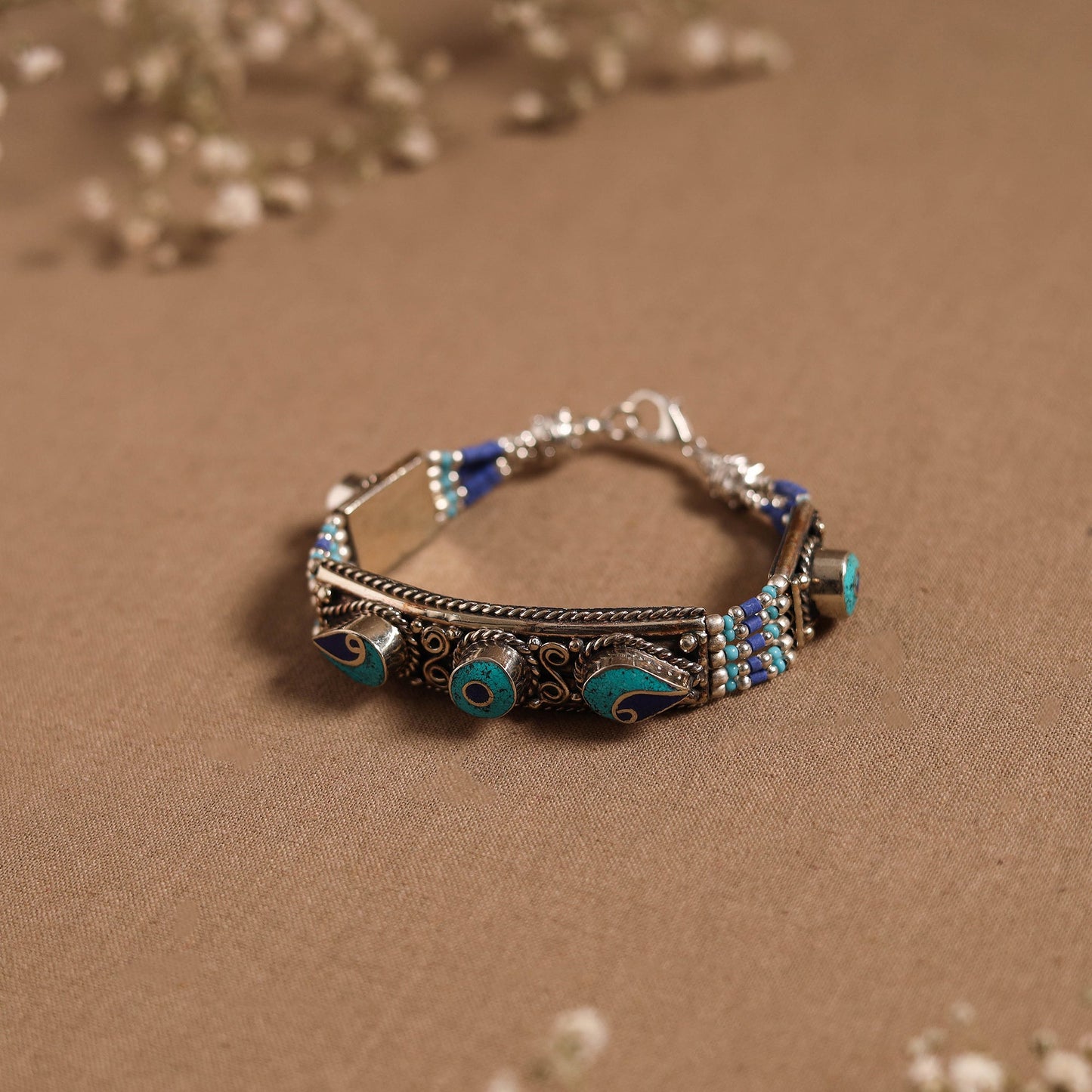 Blue - ethnic tribal tibetan metal bracelet from himalaya