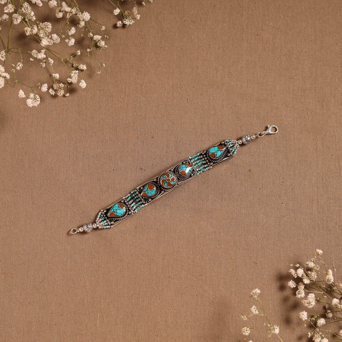 Blue - ethnic tribal tibetan metal bracelet from himalaya