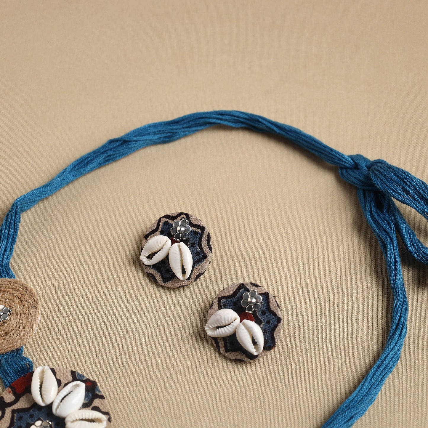 Blue - fabart jute choker necklace set 21 - handcrafted