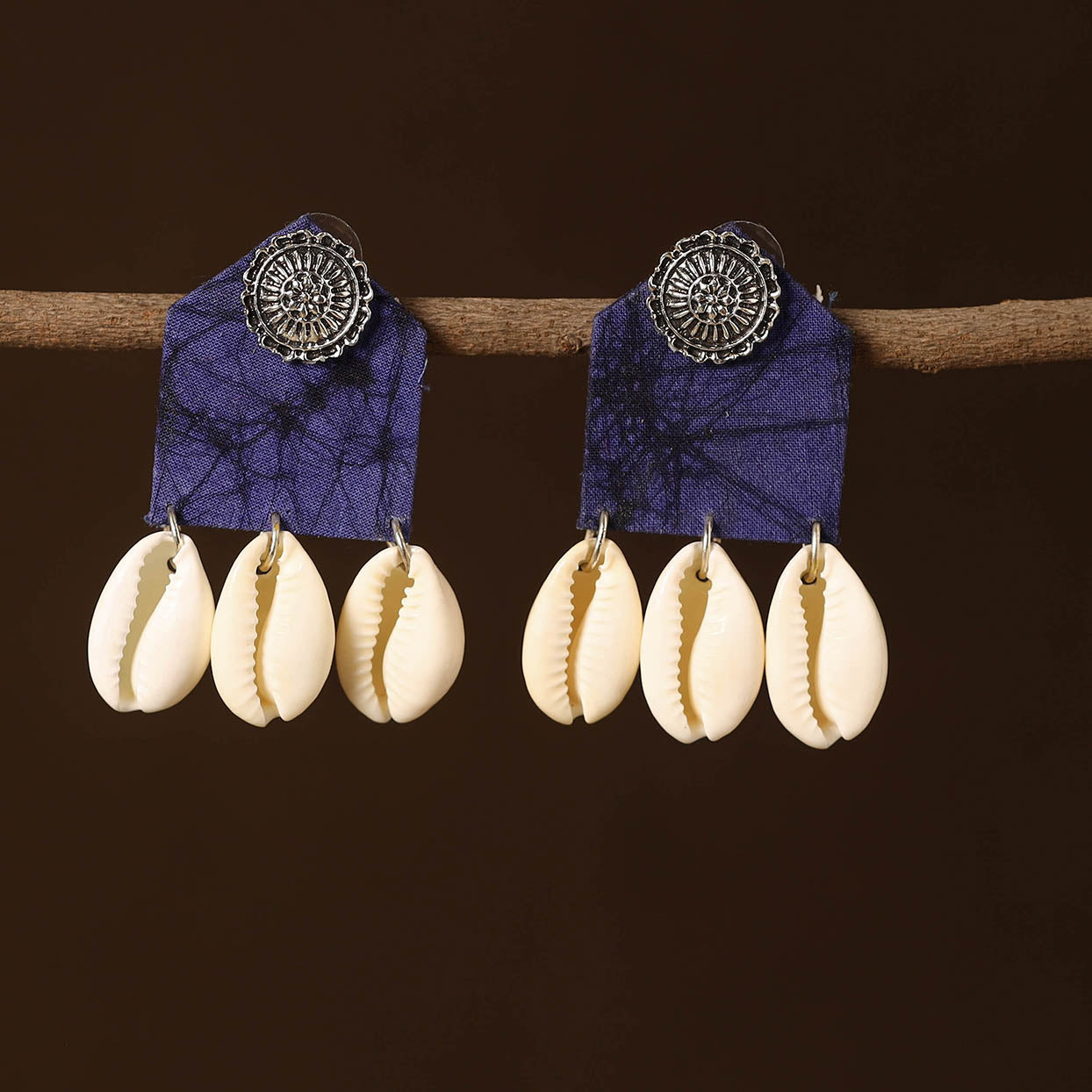 Blue - falak fabart shell work earrings - handcrafted