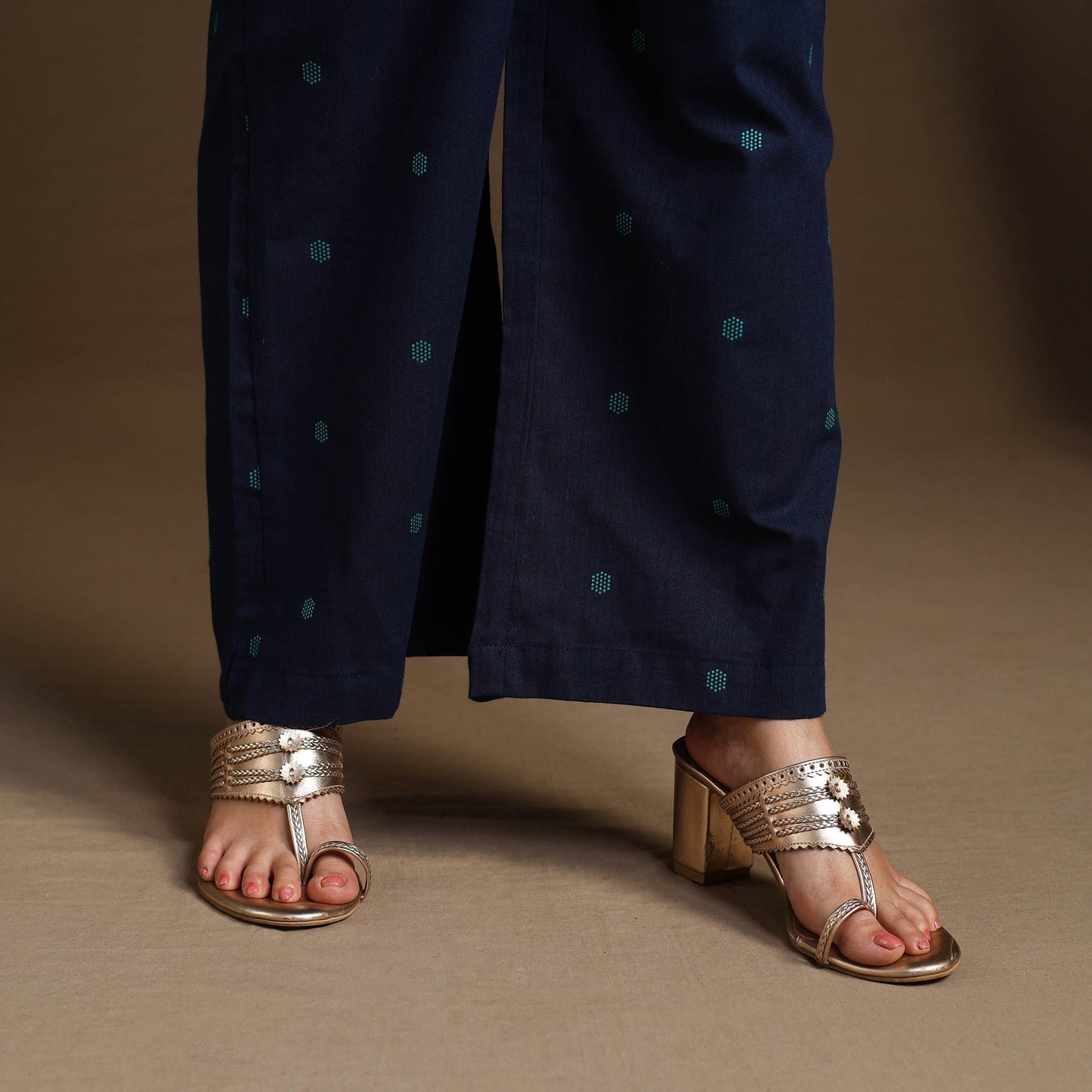 Buy Flared Cotton Blue Jacquard Kurta with Palazzo Set