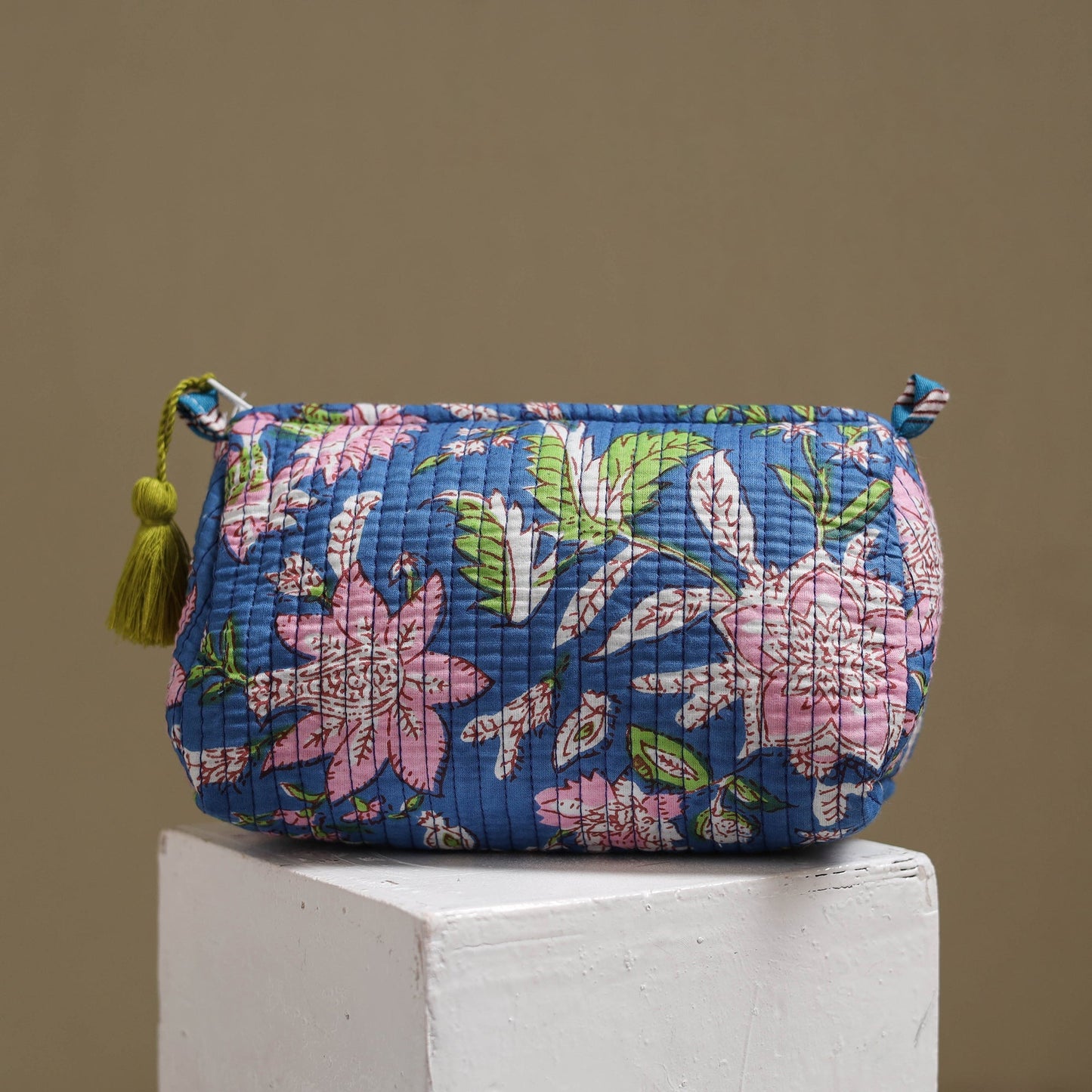 Floral hand block print quilted toiletry bags (set of 3) 15
