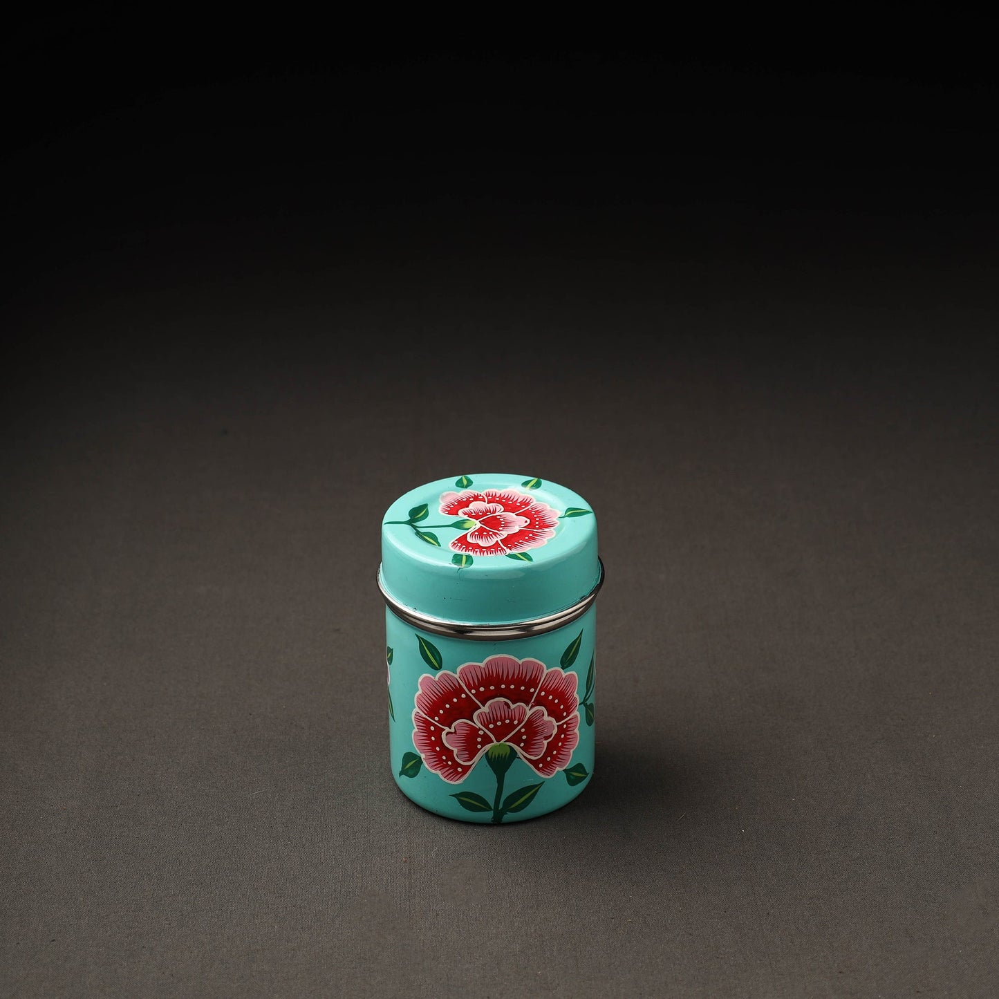 Floral Blue Handpainted Enamelware Stainless Steel Container
