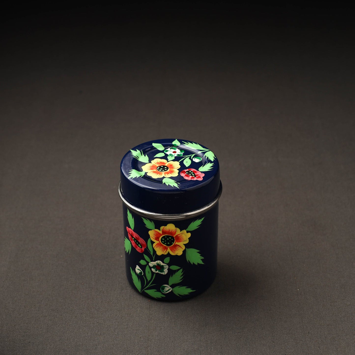 Floral Blue Handpainted Enamelware Stainless Steel Container