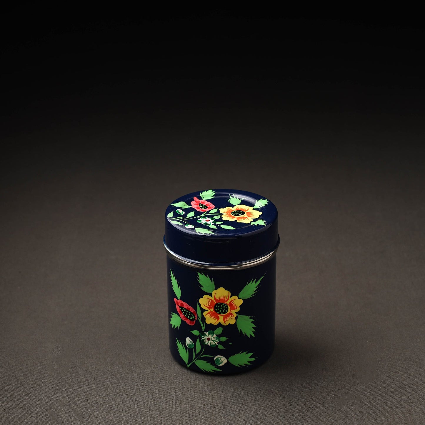 Floral Blue Handpainted Enamelware Stainless Steel Container
