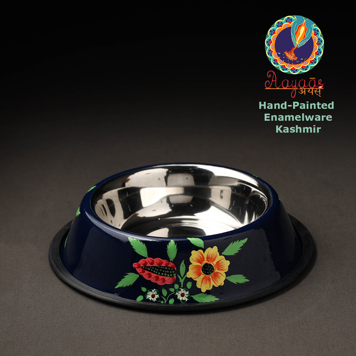 Blue Handpainted Stainless Steel Pet Bowl