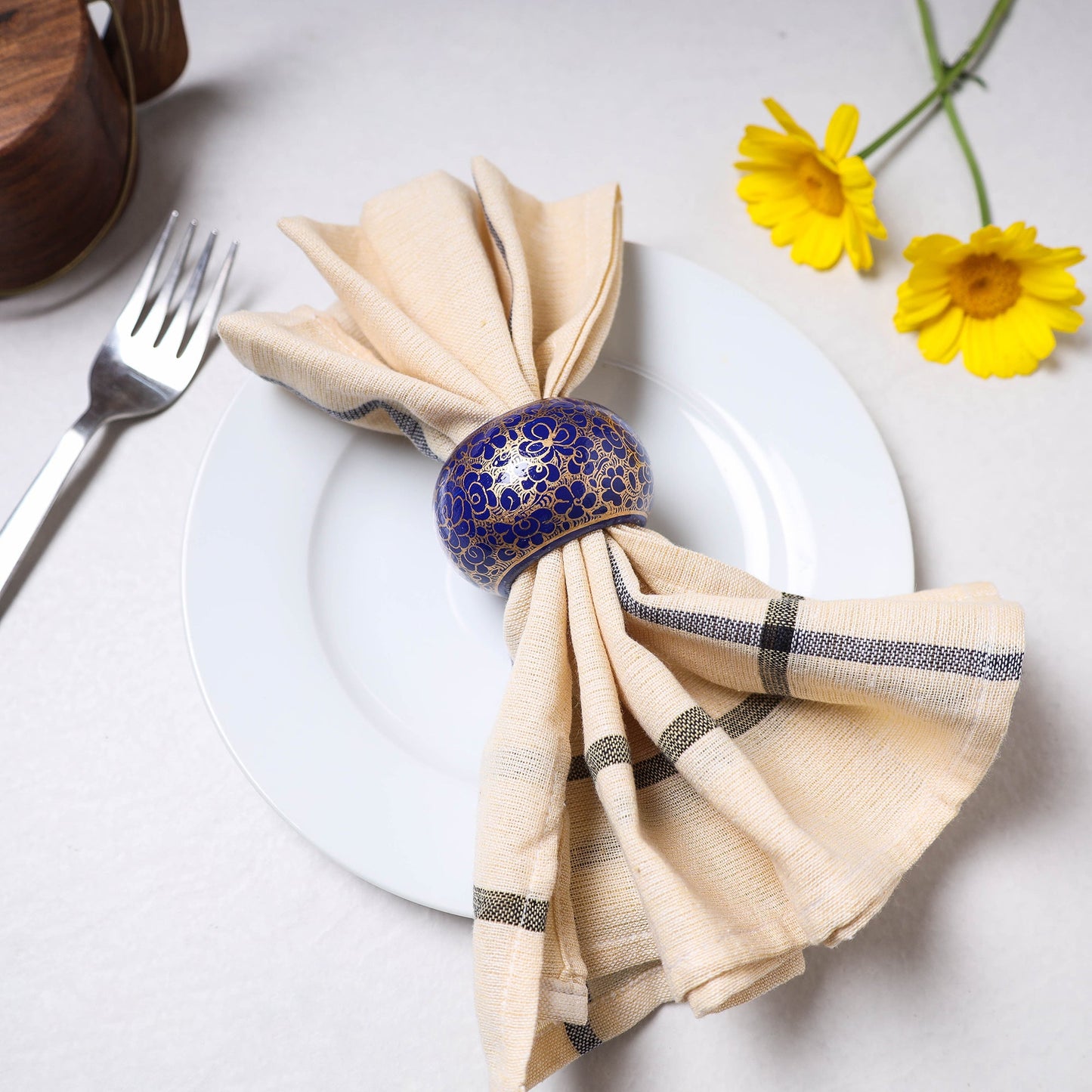 Floral Handpainted Wooden Blue Napkin Holder