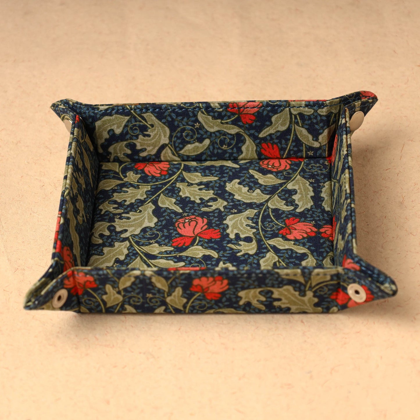 Blue Floral Printed Handcrafted Basket / Valet Tray (6 x 6 in)