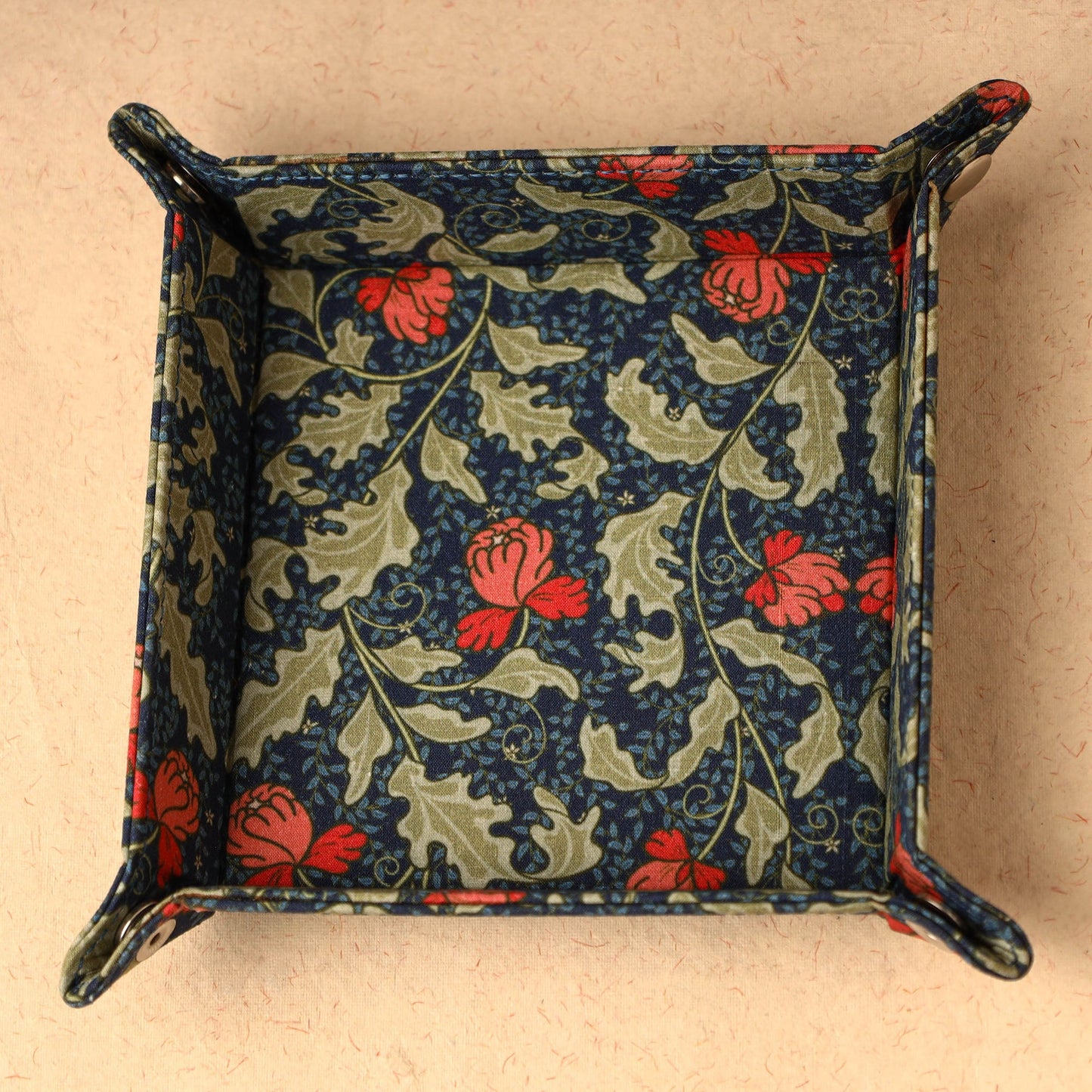 Blue Floral Printed Handcrafted Basket / Valet Tray (6 x 6 in)