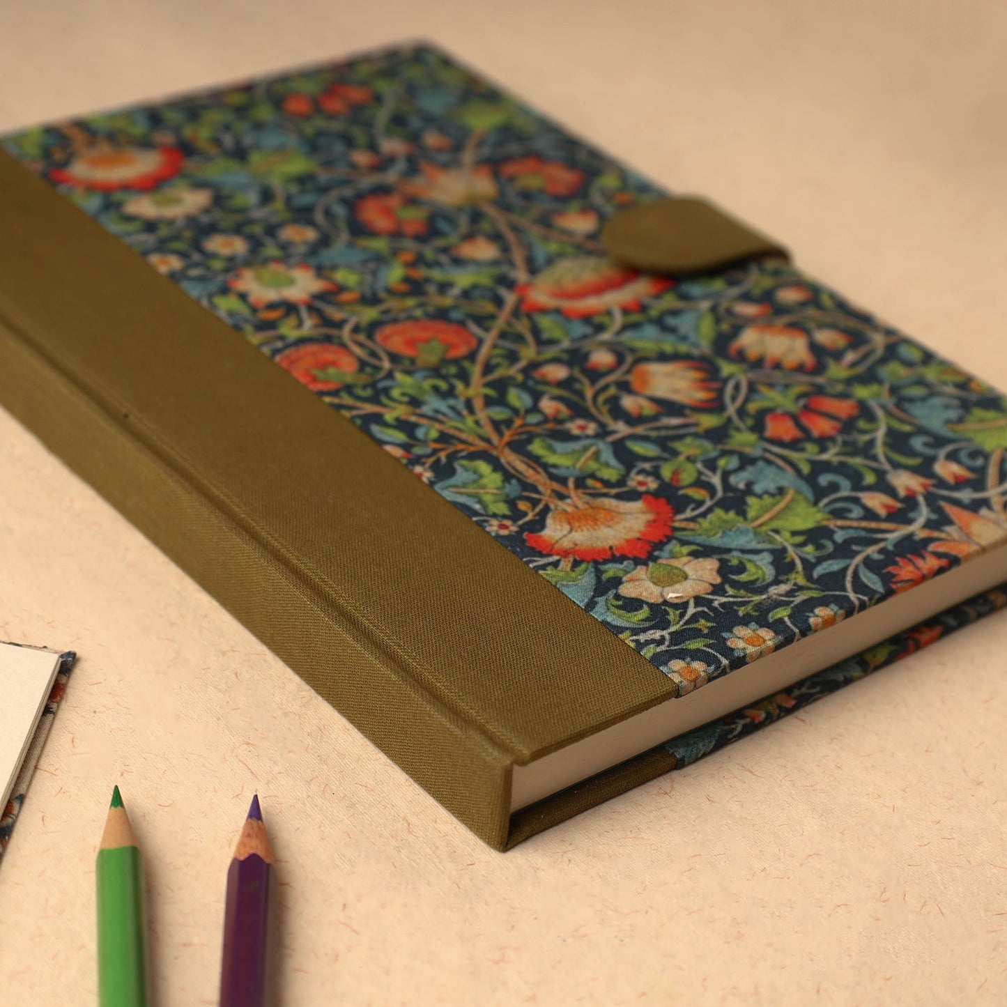 Blue - floral printed handcrafted magnetic closure notebook
