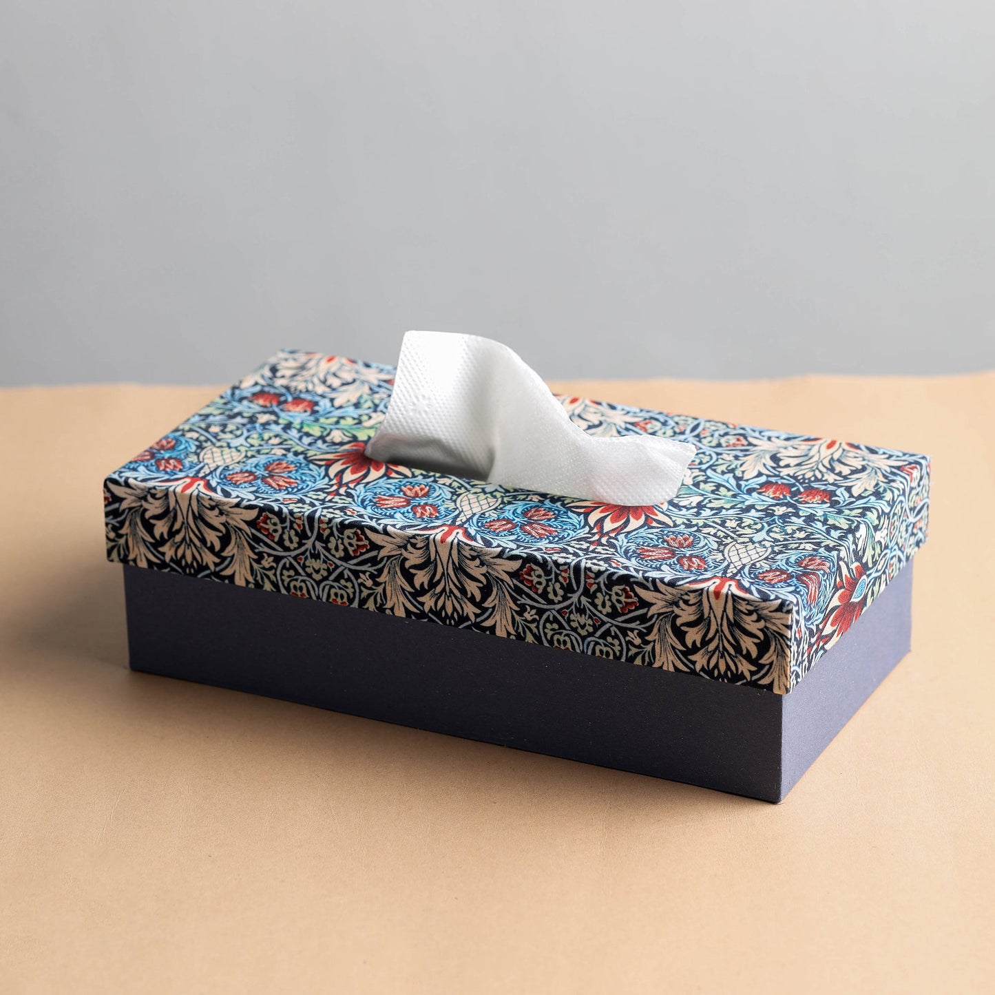 blue Floral Printed Handcrafted Tissue Box