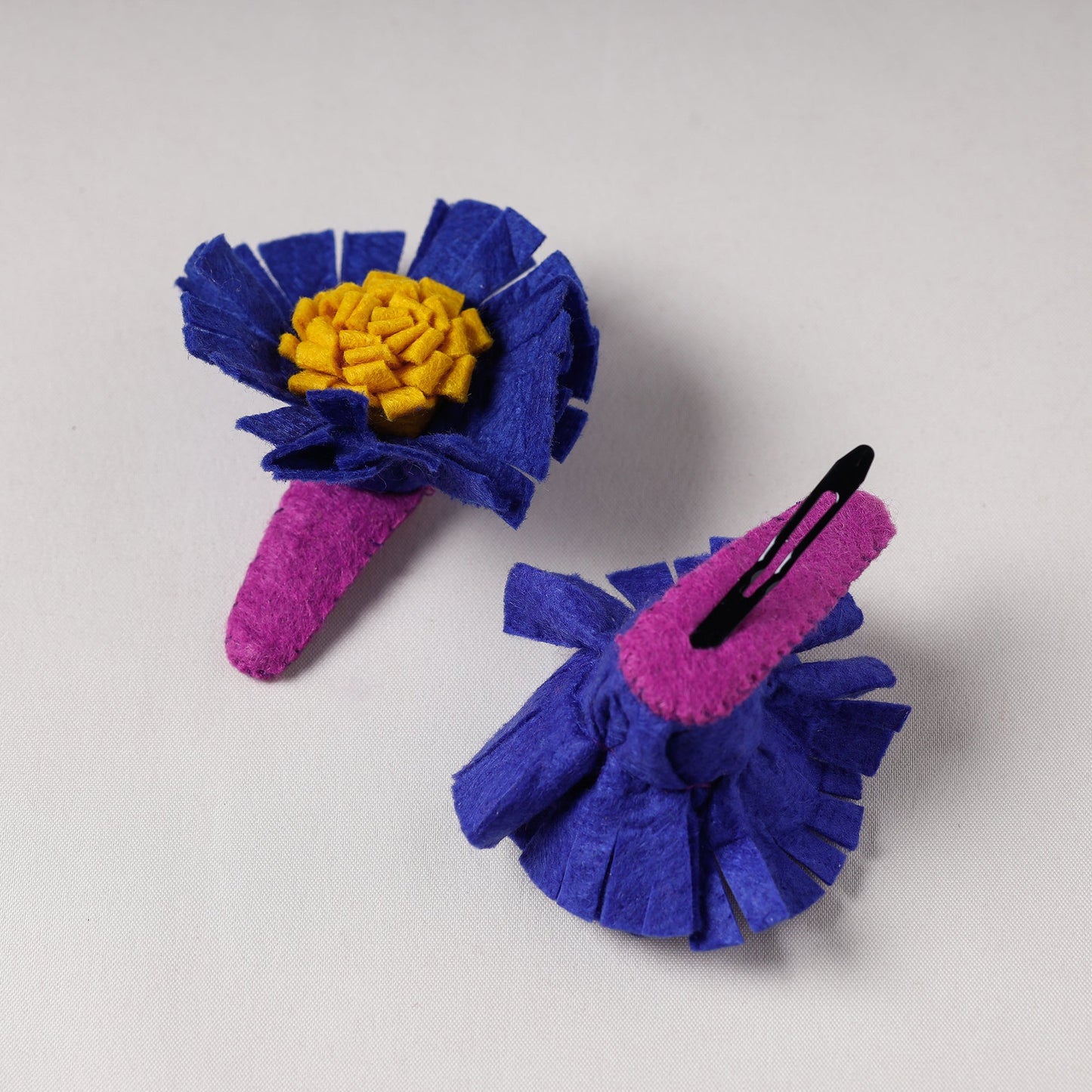 Flower - Handmade Felt Work Tik-Tak Hair Clips (Set of 2)