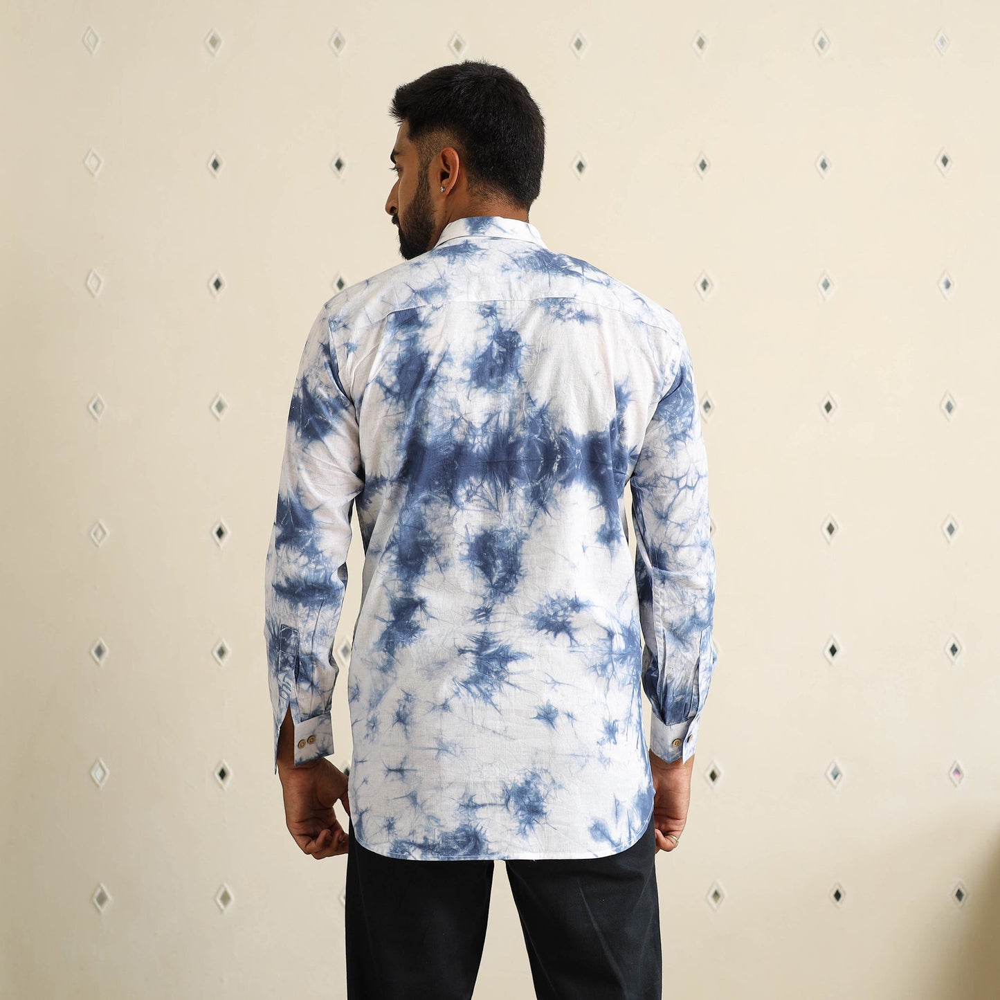Blue Full Sleeve Tie & Dye Cotton Men Shibori Shirt
