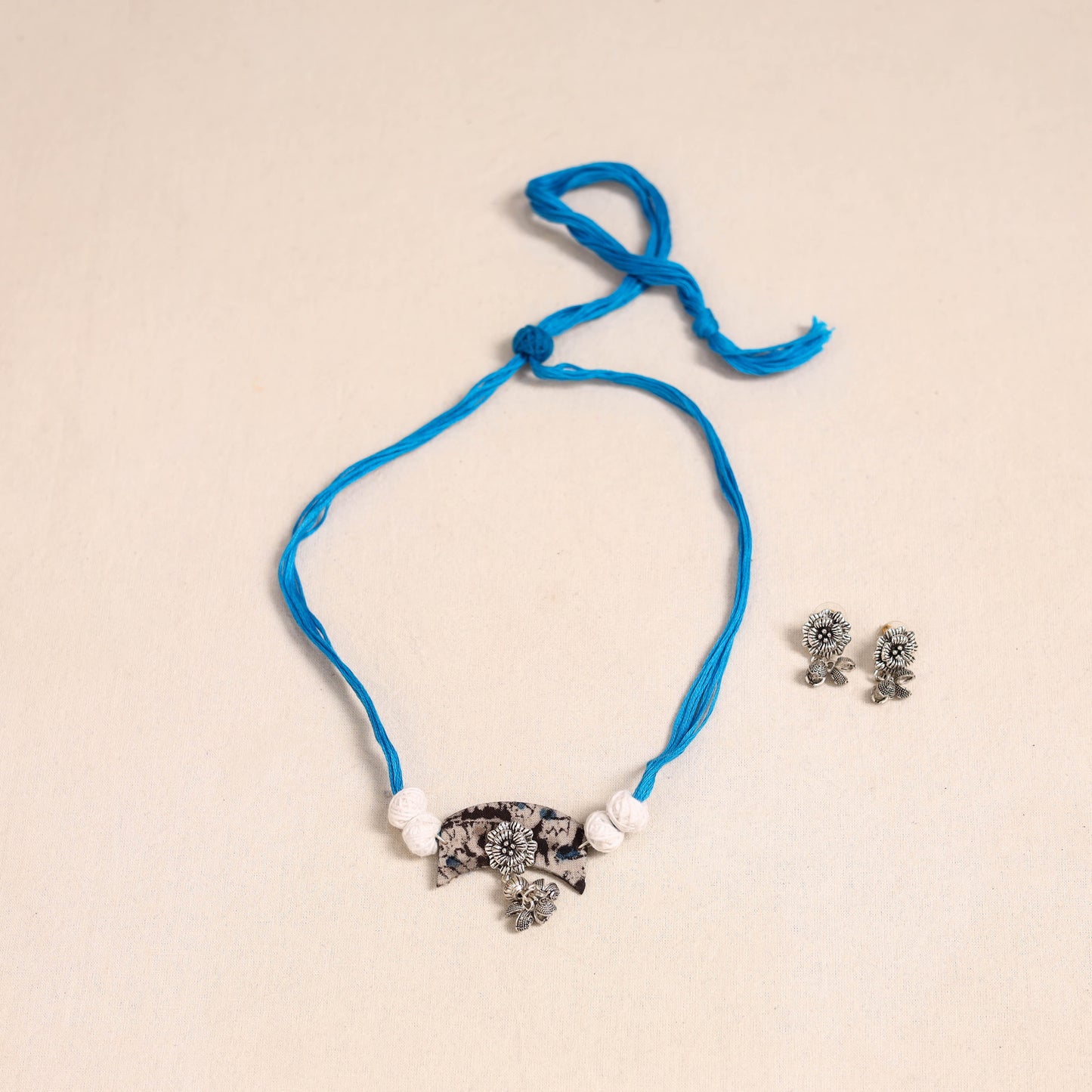 Blue - german silver fabart necklace set 25 - handcrafted
