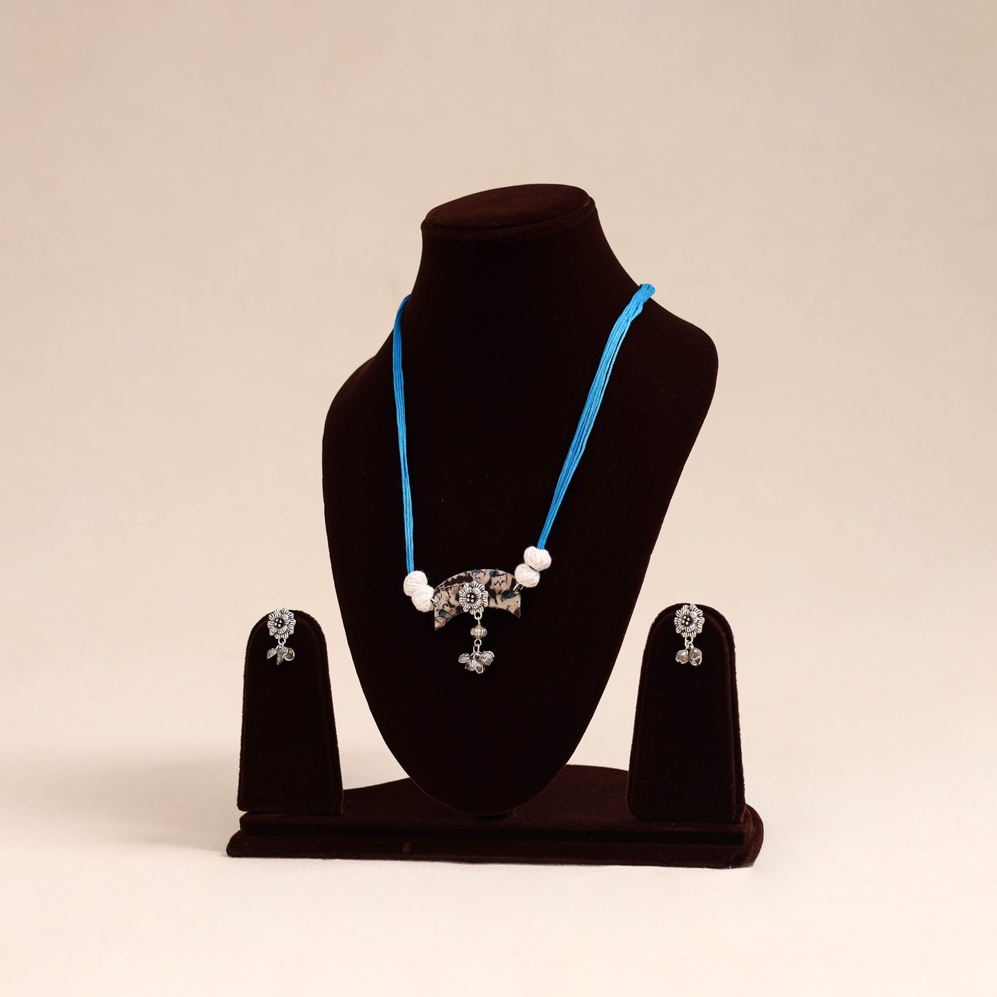 Blue - german silver fabart necklace set 25 - handcrafted