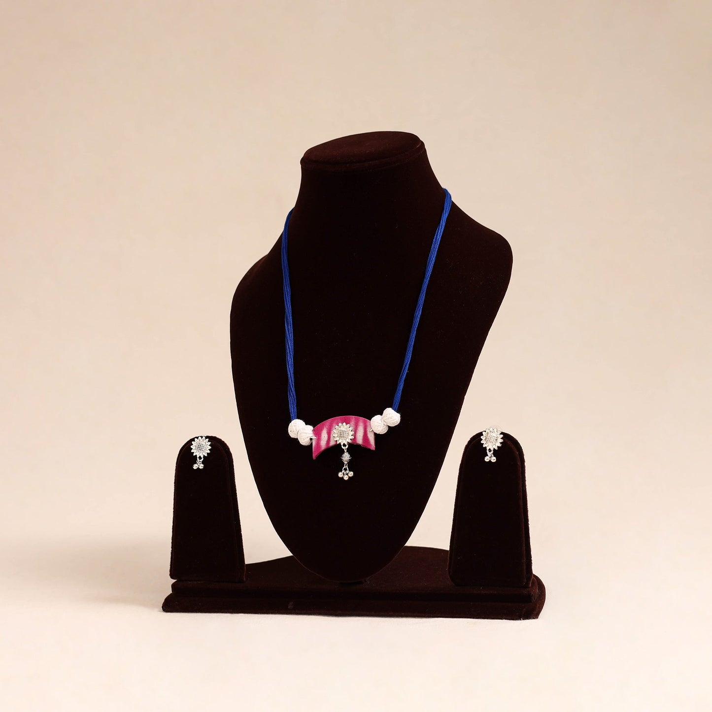 Blue - german silver fabart necklace set 29 - handcrafted