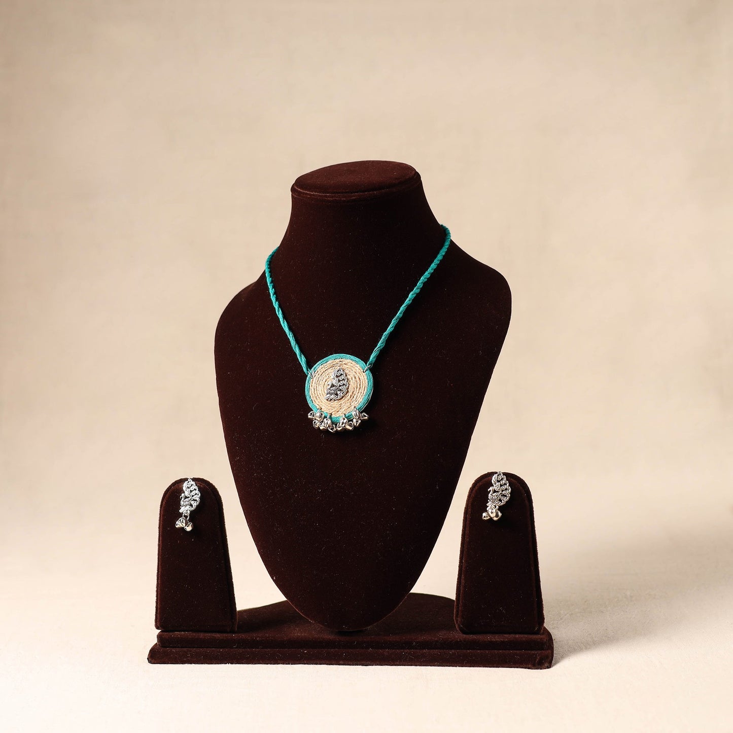 Blue German Silver Jute Necklace Set