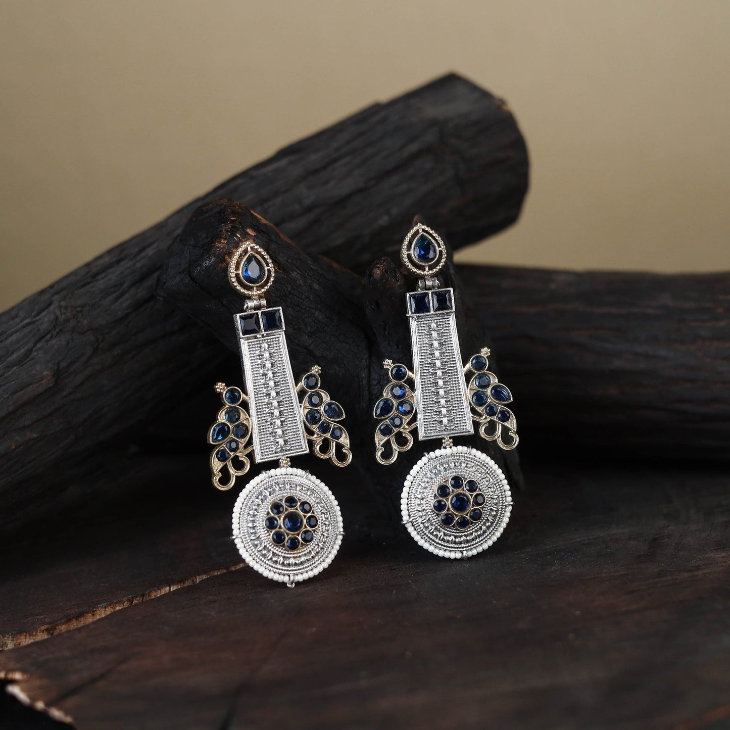 White German Silver-Plated Ethnic Drop Earrings