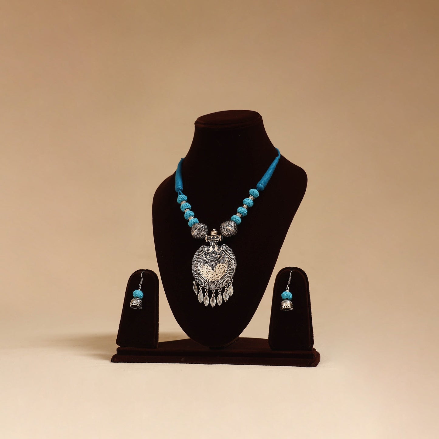 German silver thread beads necklace set 25 - handcrafted