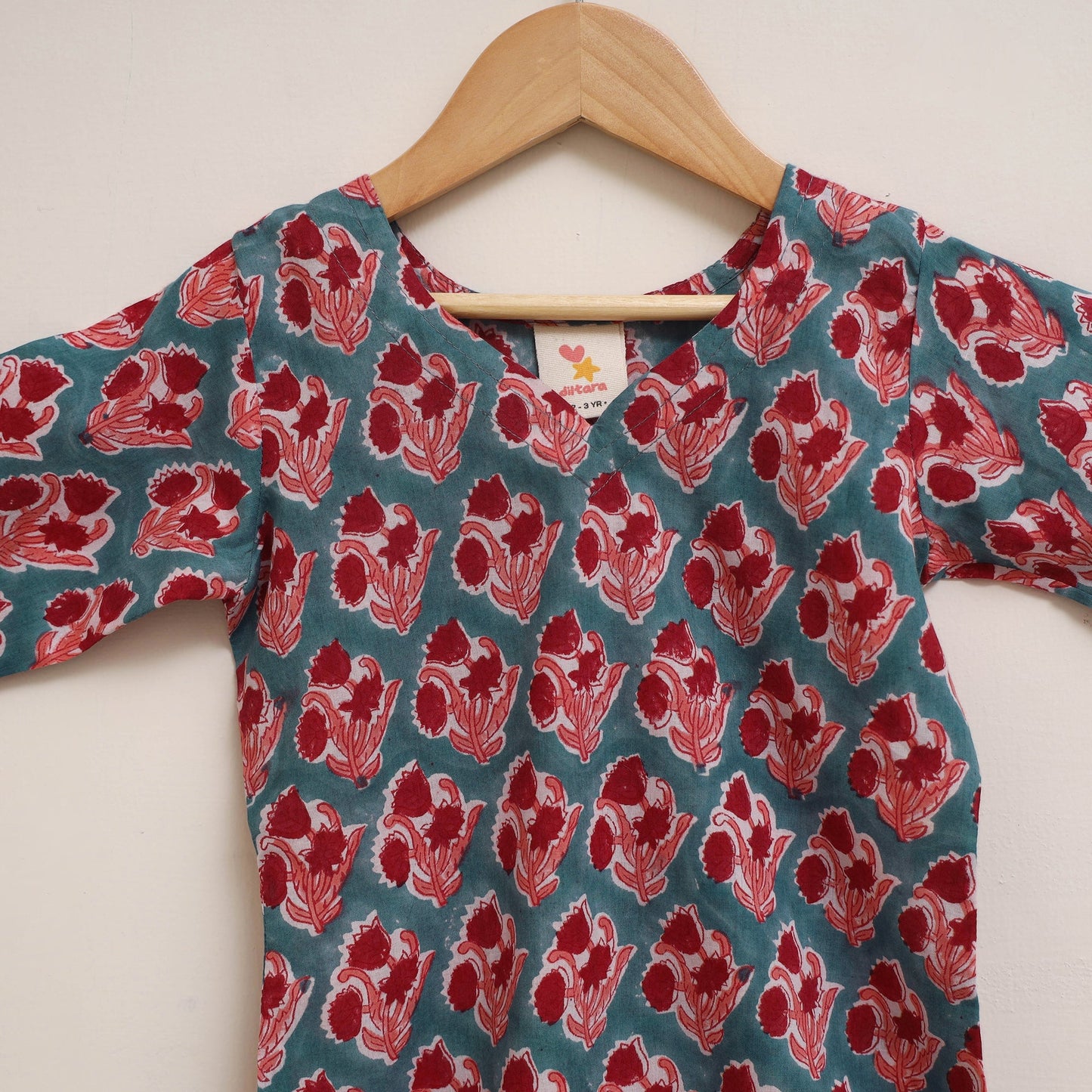 Blue - girls floral pure cotton kurta set (2-6 years) 02