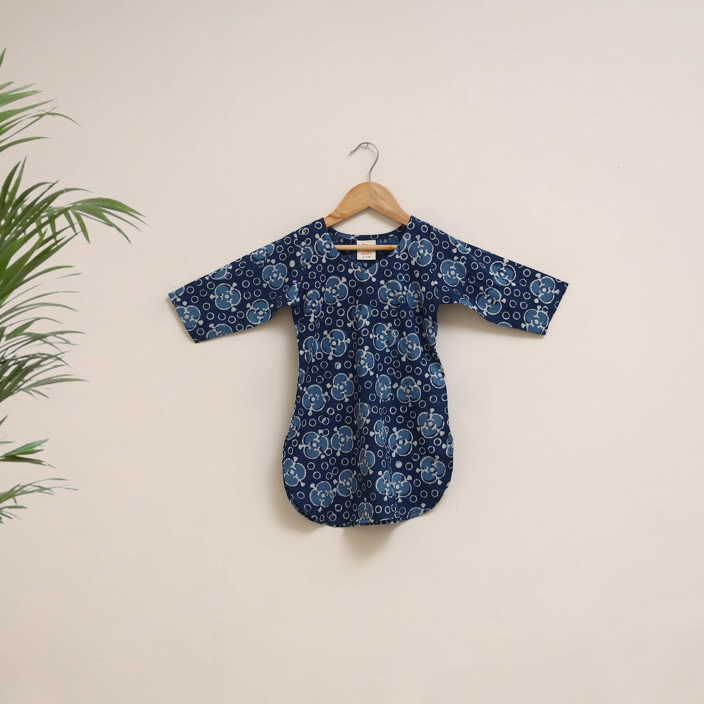 Blue - girls indigo bagru pure cotton kurta set (2-6 years)