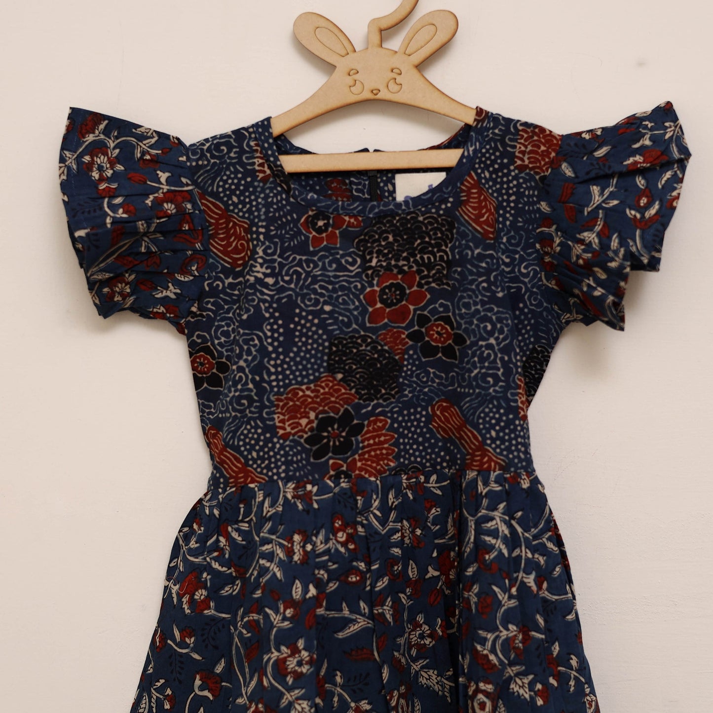 Girls pure cotton ajrakh hand block print frock dress (2-3
