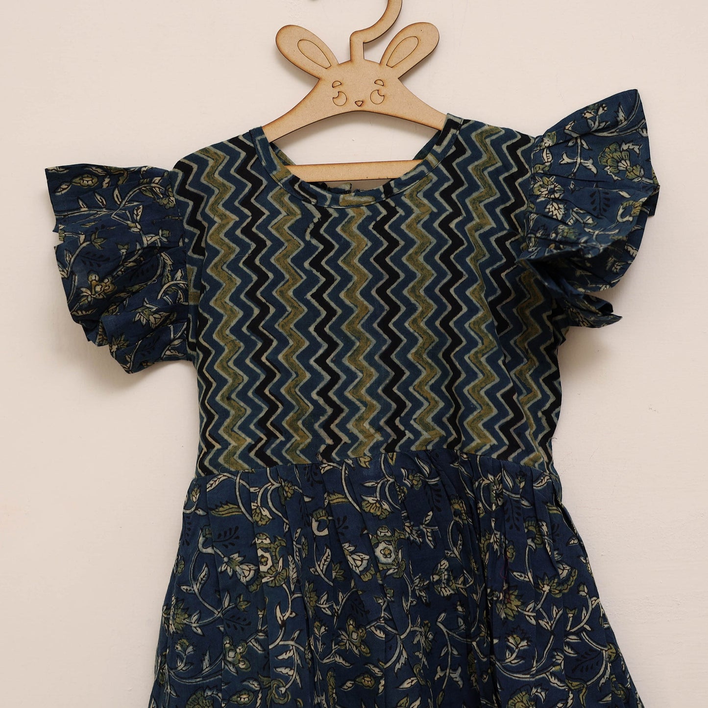 Blue - girls pure cotton ajrakh hand block print frock
