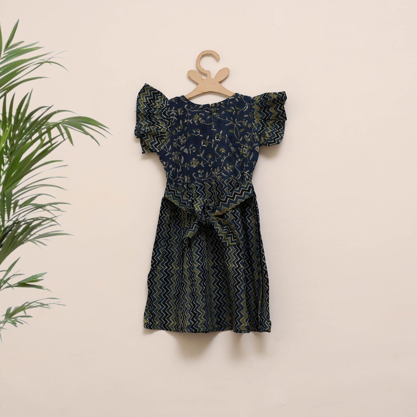 Blue - girls pure cotton ajrakh hand block print frock