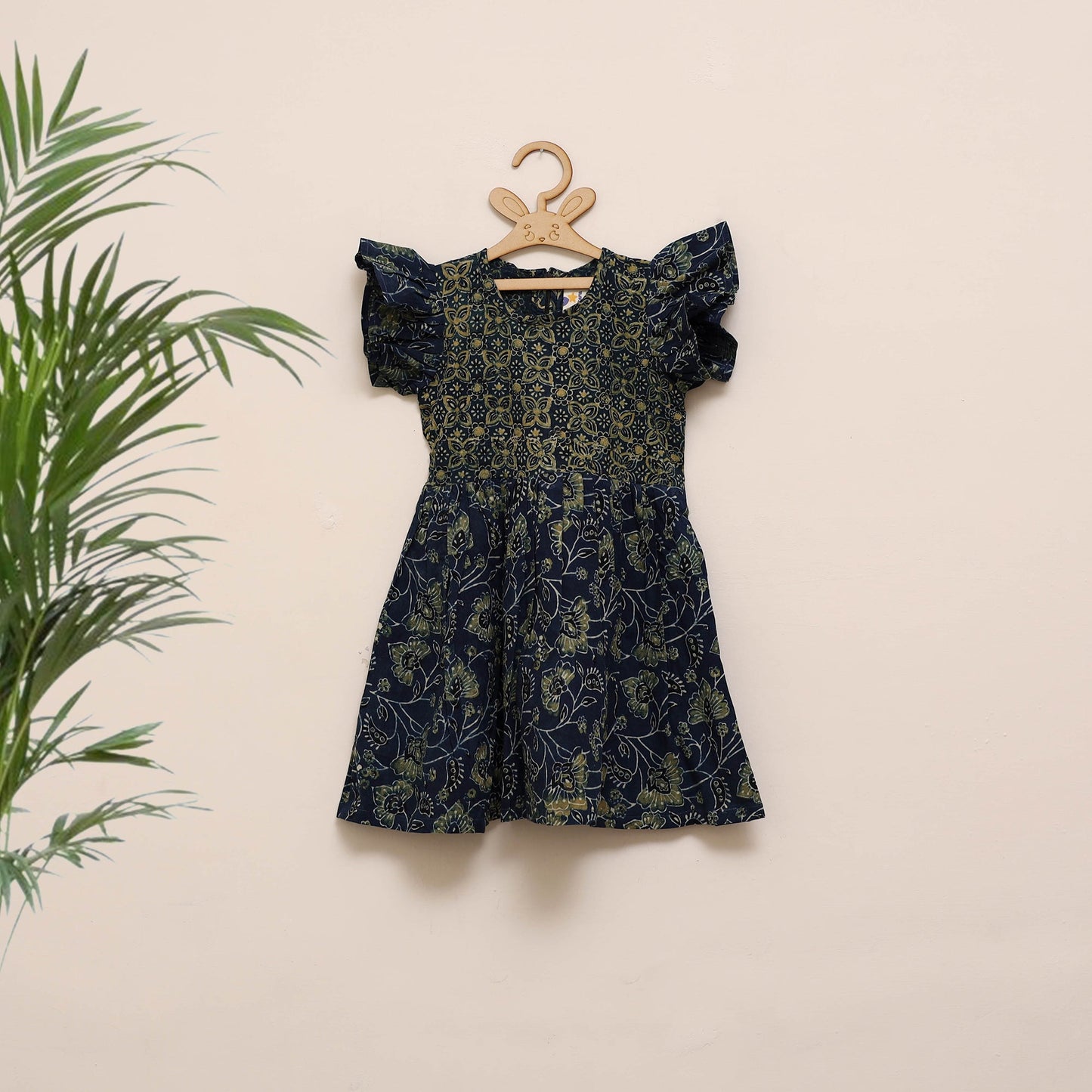 Blue - girls pure cotton ajrakh hand block print frock