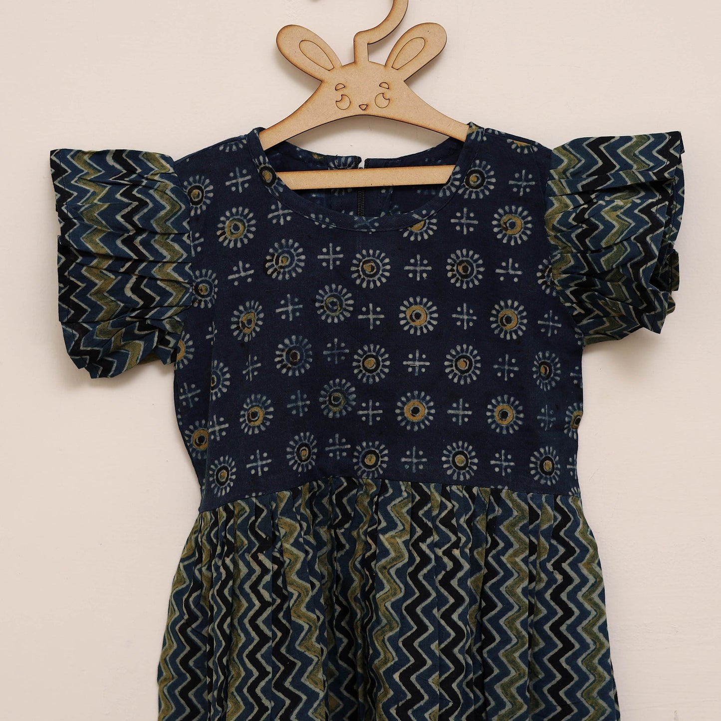 Girls pure cotton ajrakh hand block print frock dress (2-3