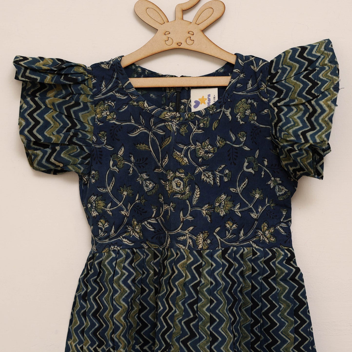 Blue - girls pure cotton ajrakh hand block print frock