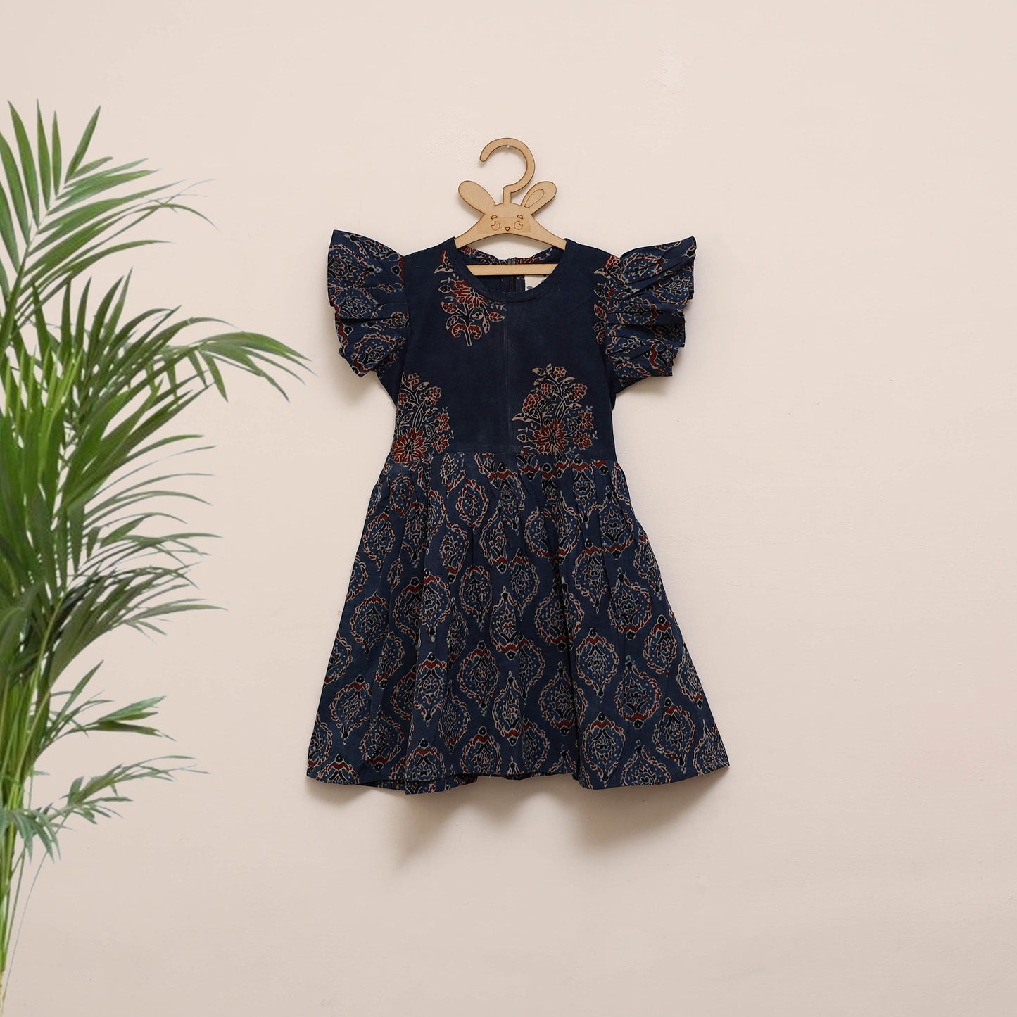 Girls pure cotton ajrakh hand block print frock dress (2-3