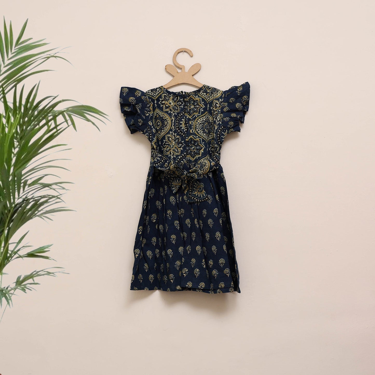 Blue - girls pure cotton ajrakh hand block print frock