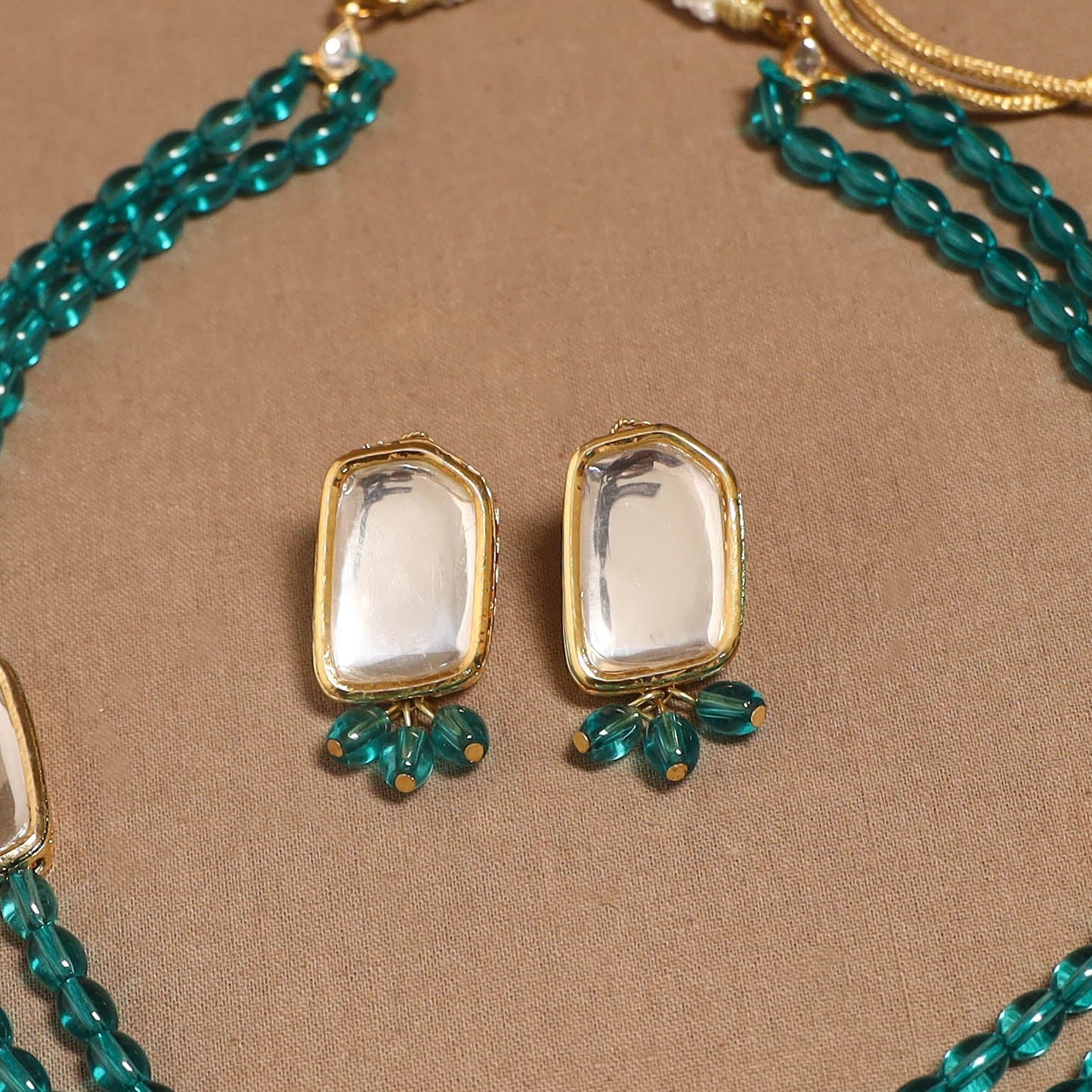 Glass beads kundan work necklace set 59 - handcrafted