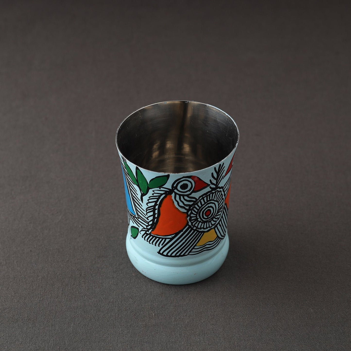Godna Madhubani Blue Handpainted Stainless Steel Glass