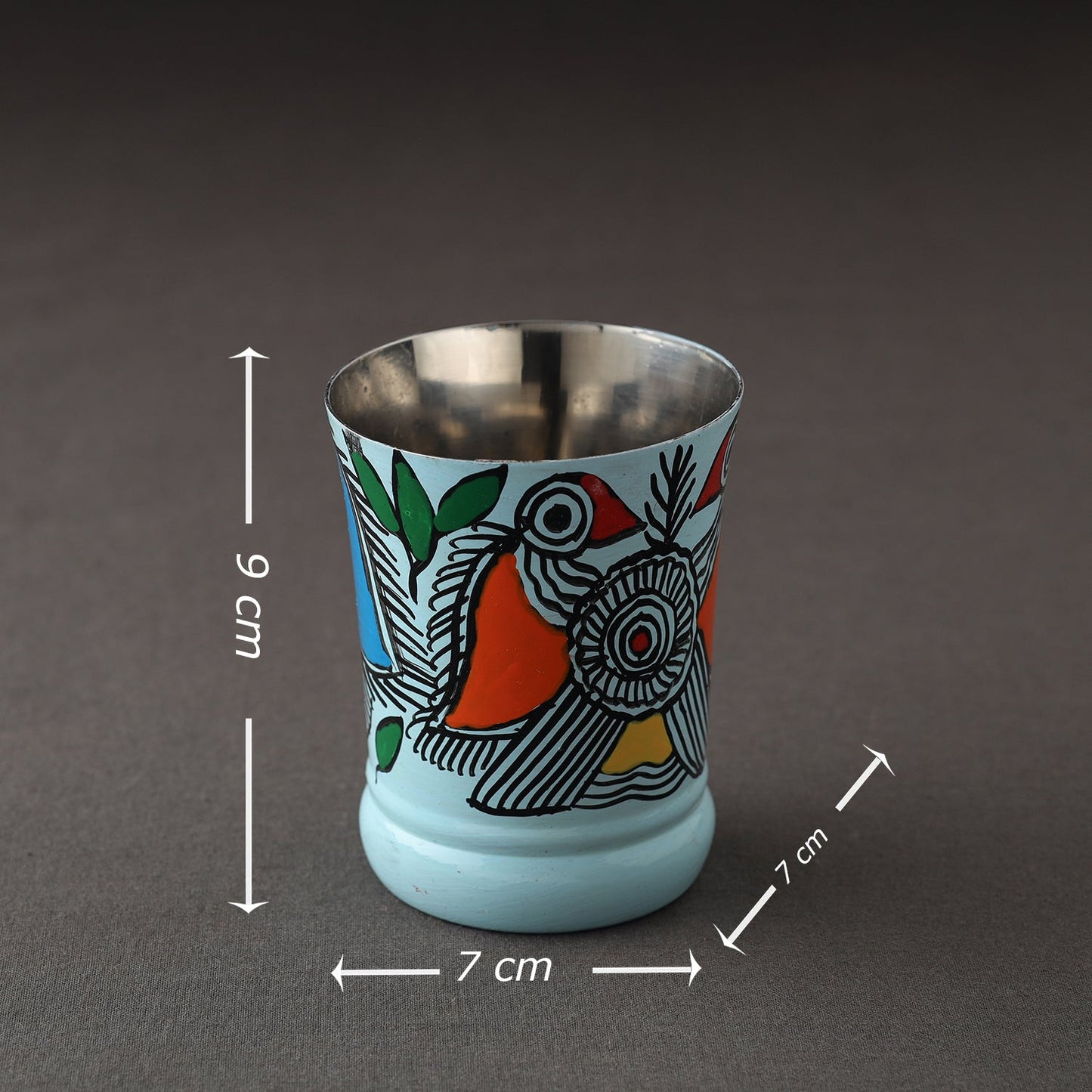 Godna Madhubani Blue Handpainted Stainless Steel Glass
