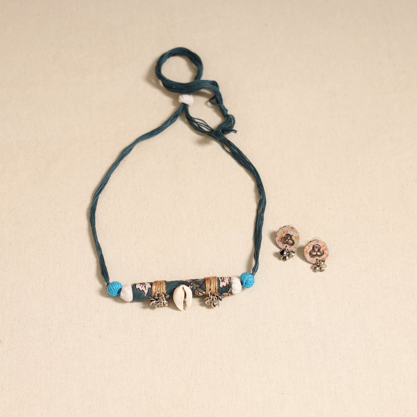 Blue - green - handmade fabart shell necklace set 27