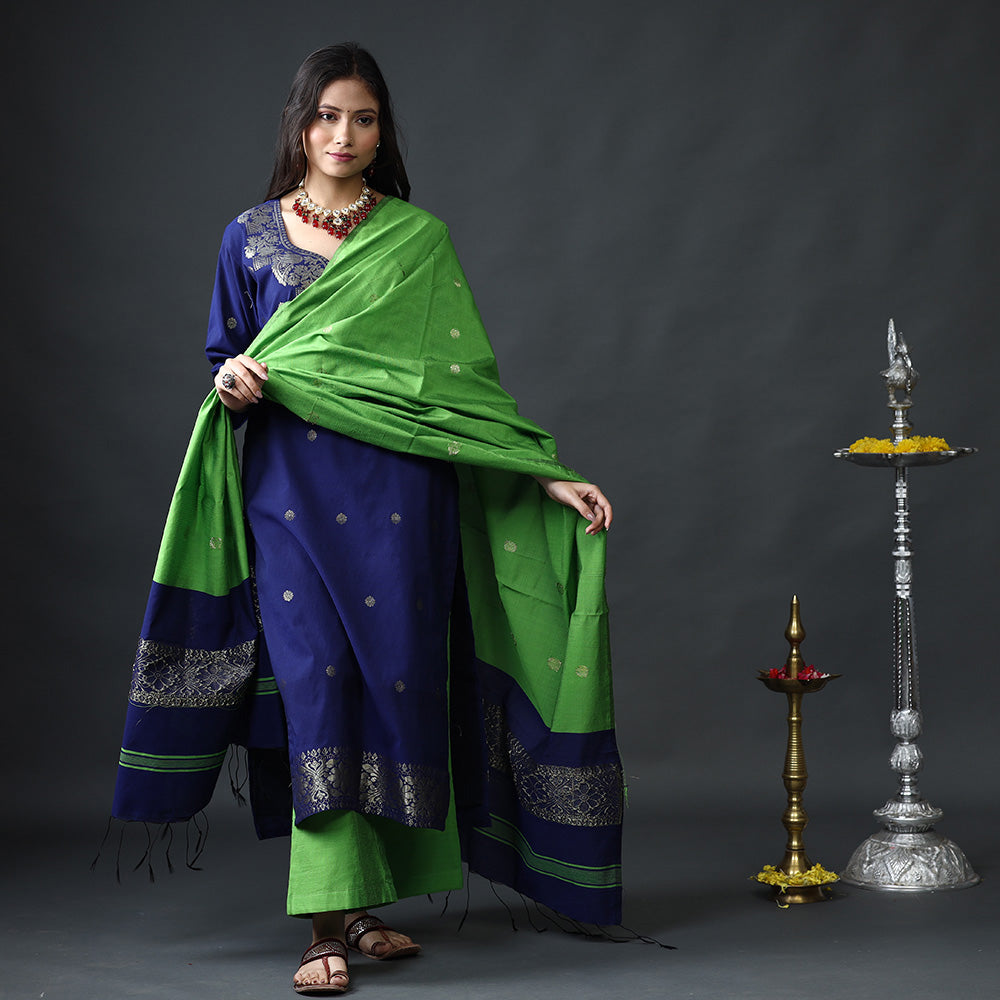 Silk Kurta with Palazzo & Dupatta Set