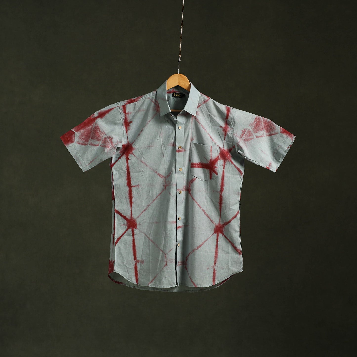 Blue - pure cotton half sleeve tie-dye men shibori shirt 34