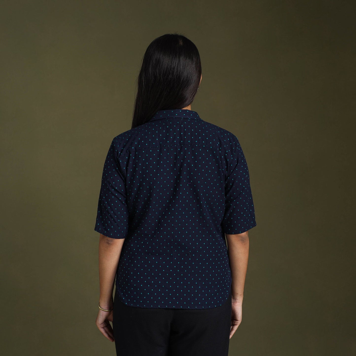 Buy Blue Half Sleeve Cotton Jacquard Crop Top