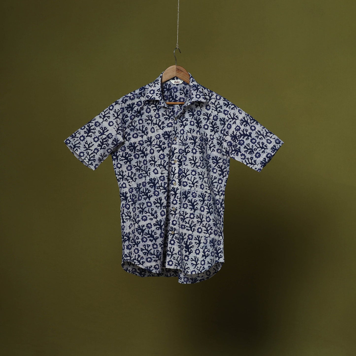 Half sleeve cotton men hand block batik print shirt 04