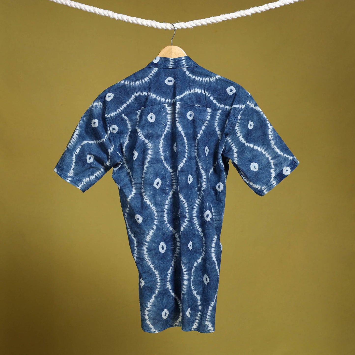 Blue Half Sleeve Tie & Dye Cotton Men Shibori Shirt