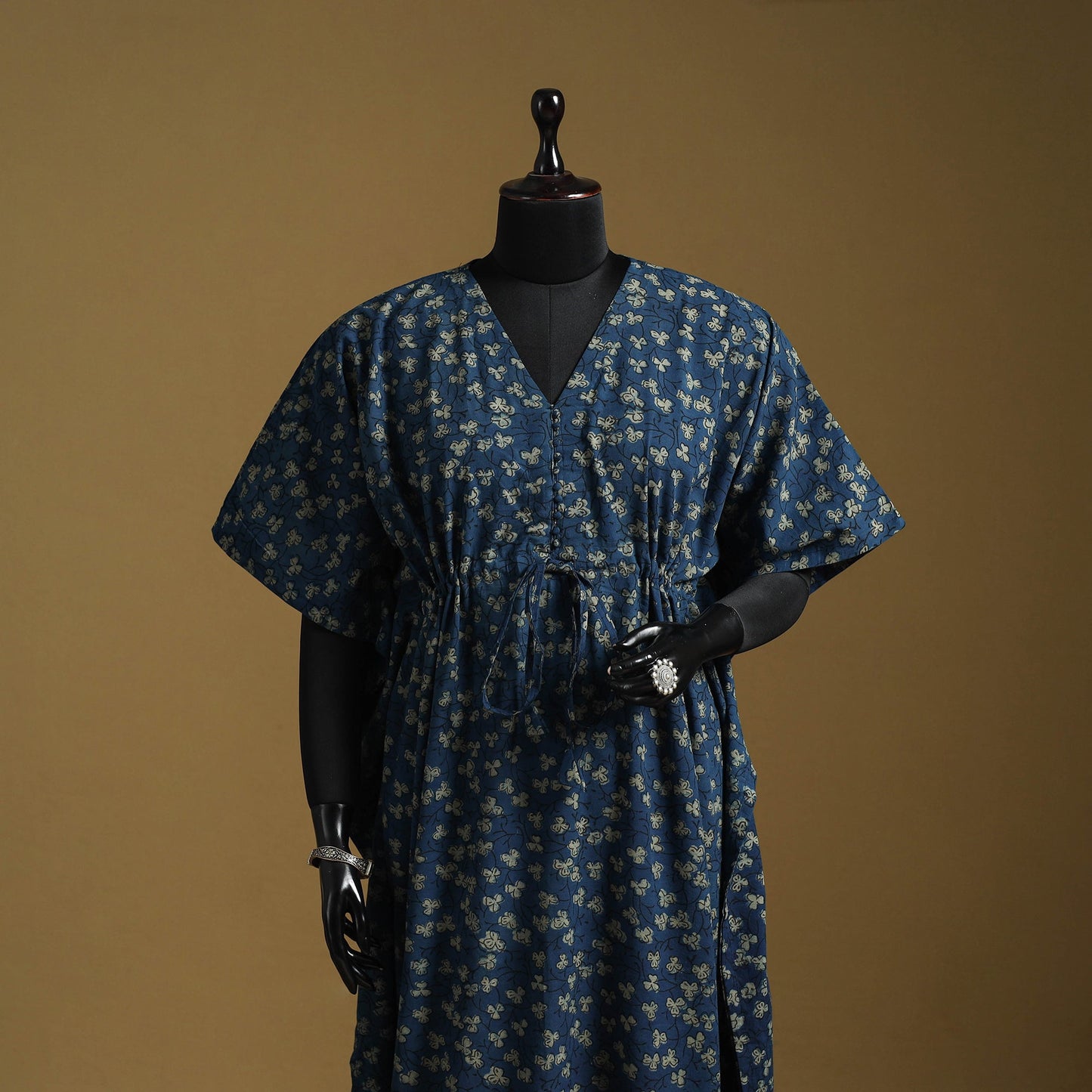 Hand akola long kaftan with tie-up waist 02 - handcrafted