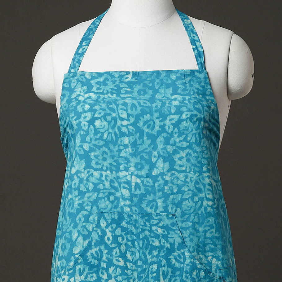 Blue Hand Batik Printed Cotton Apron with Pocket