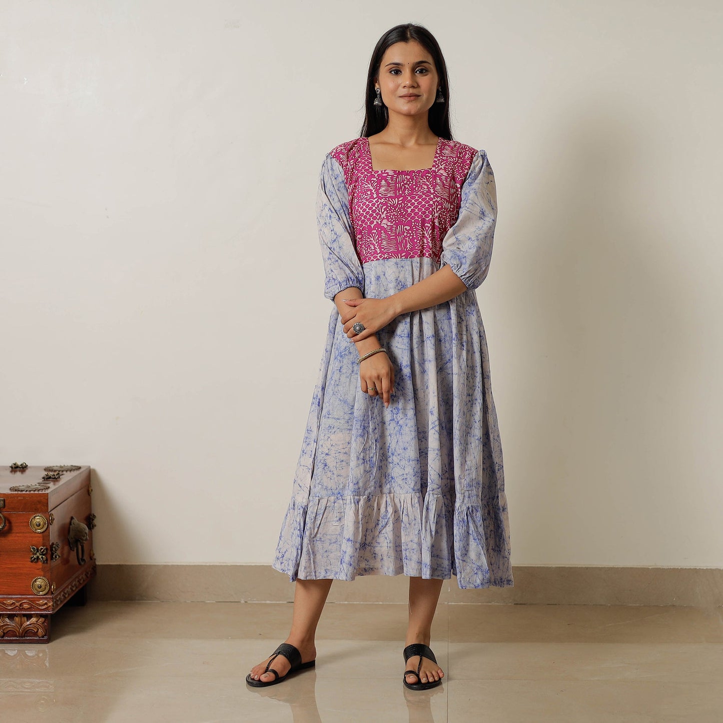 Hand Batik Printed Cotton Flared Dress 03