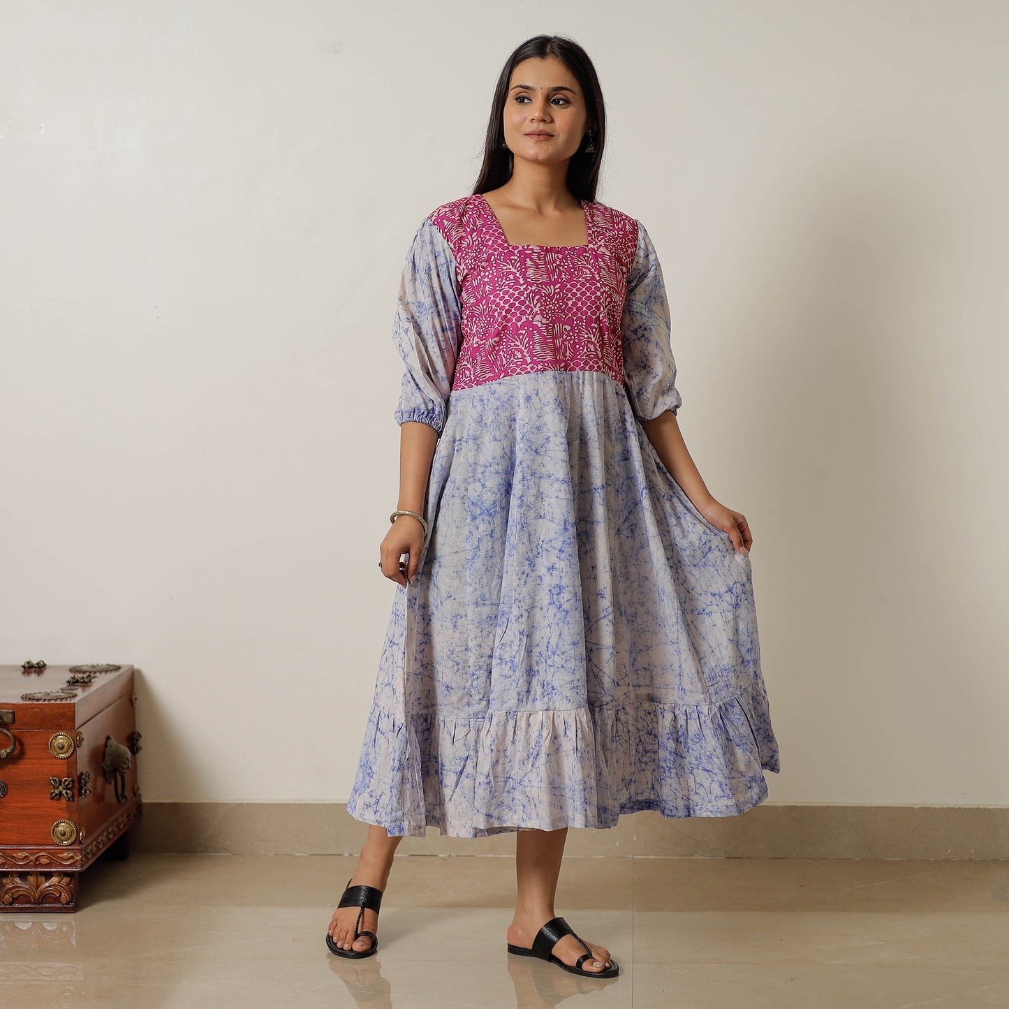 Hand Batik Printed Cotton Flared Dress 03