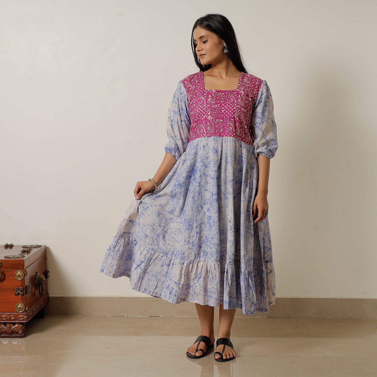 Hand Batik Printed Cotton Flared Dress 03