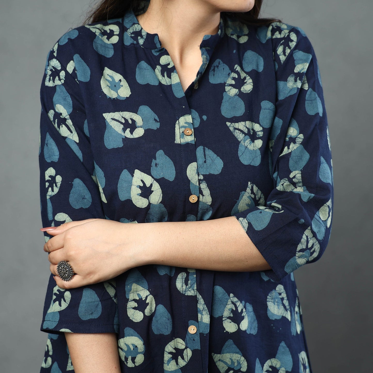 Hand batik printed cotton kurta with palazzo & dupatta set