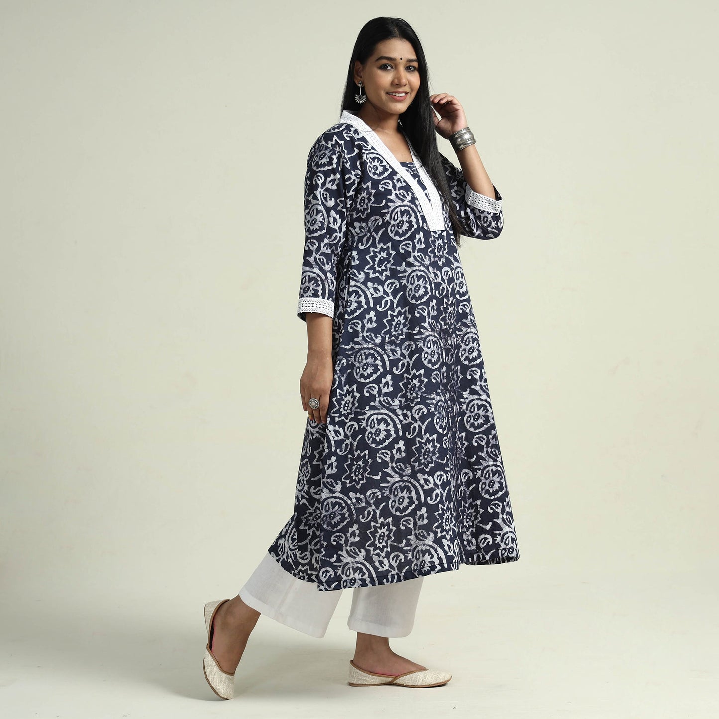 Hand Batik Printed Cotton Kurta with Palazzo Set