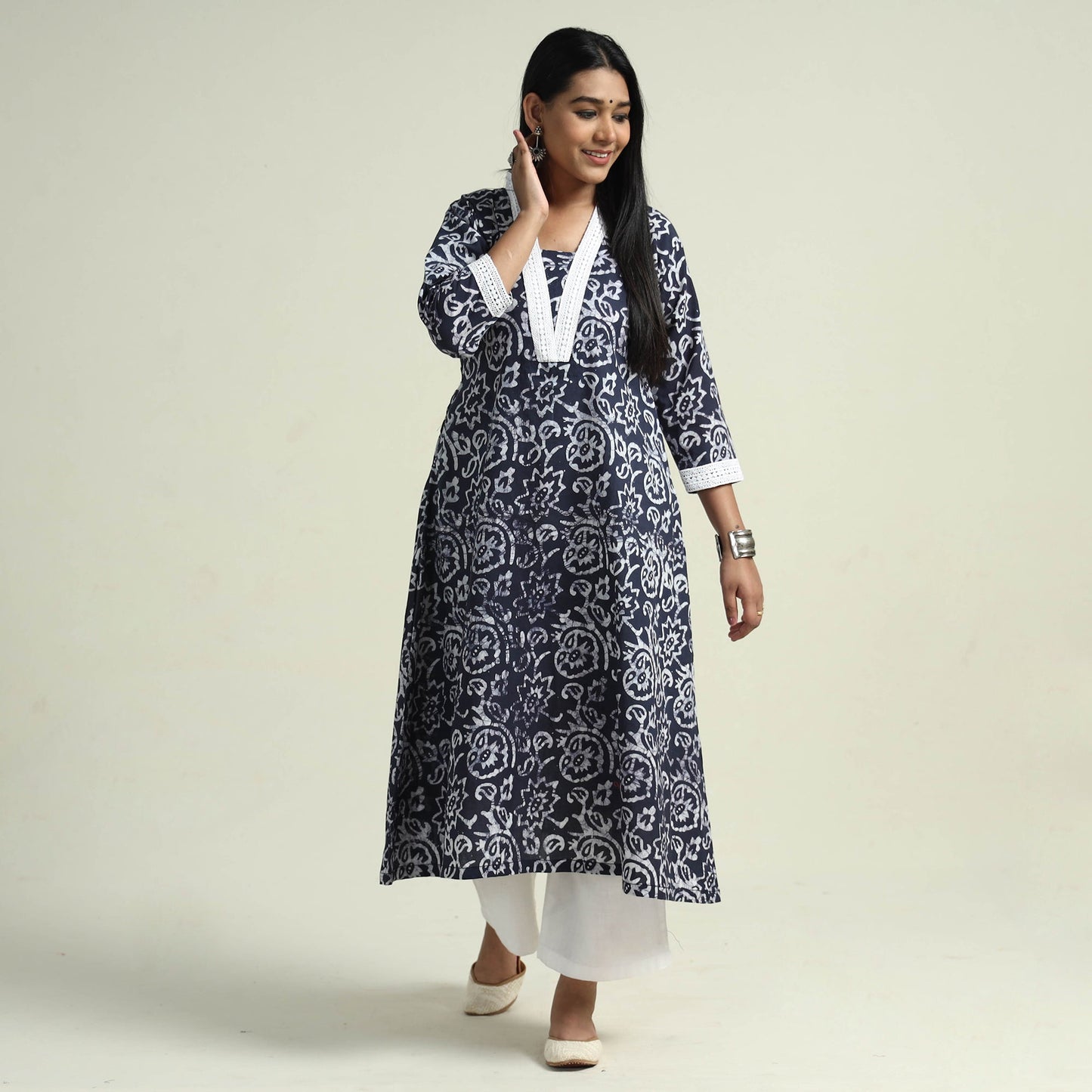Hand Batik Printed Cotton Kurta with Palazzo Set